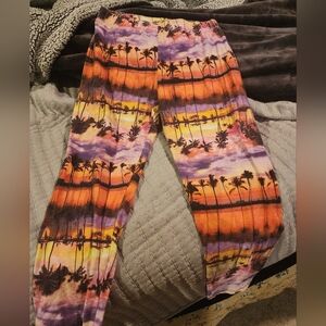No Boundaries Sunset Palm Tree Leggings - Orange, Purple, Yellow
